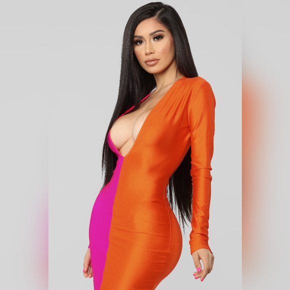 Rainbow Sherbet Midi Dress - Neon Pink and Orange - Picture 4 of 14